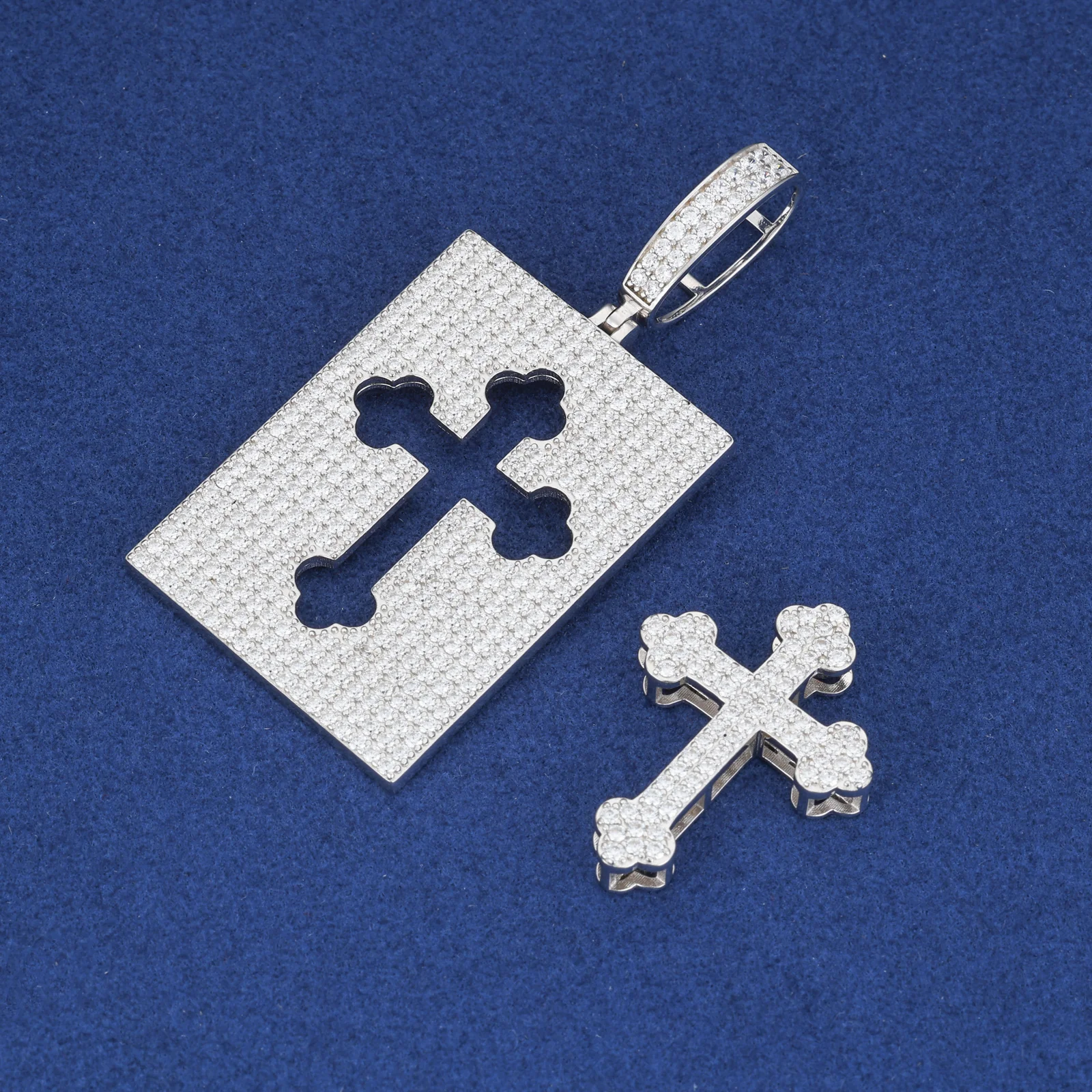 MOISSANITE CROSS TAG PENDANT IN STERLING SILVER - Image 4