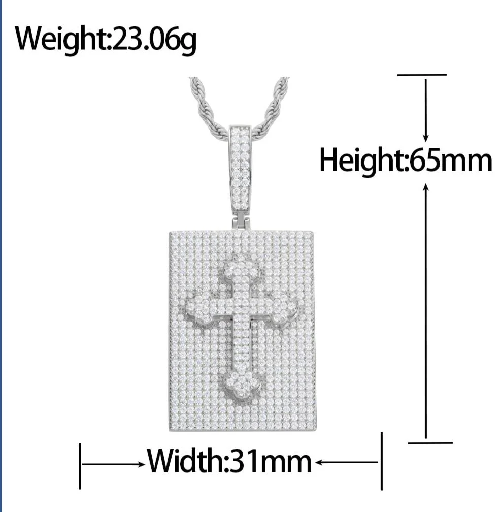 MOISSANITE CROSS TAG PENDANT IN STERLING SILVER - Image 6