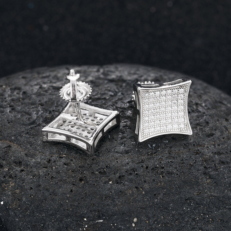 MOISSANITE CURVED SQUARE STUD EARRINGS IN STERLING SILVER - Image 5