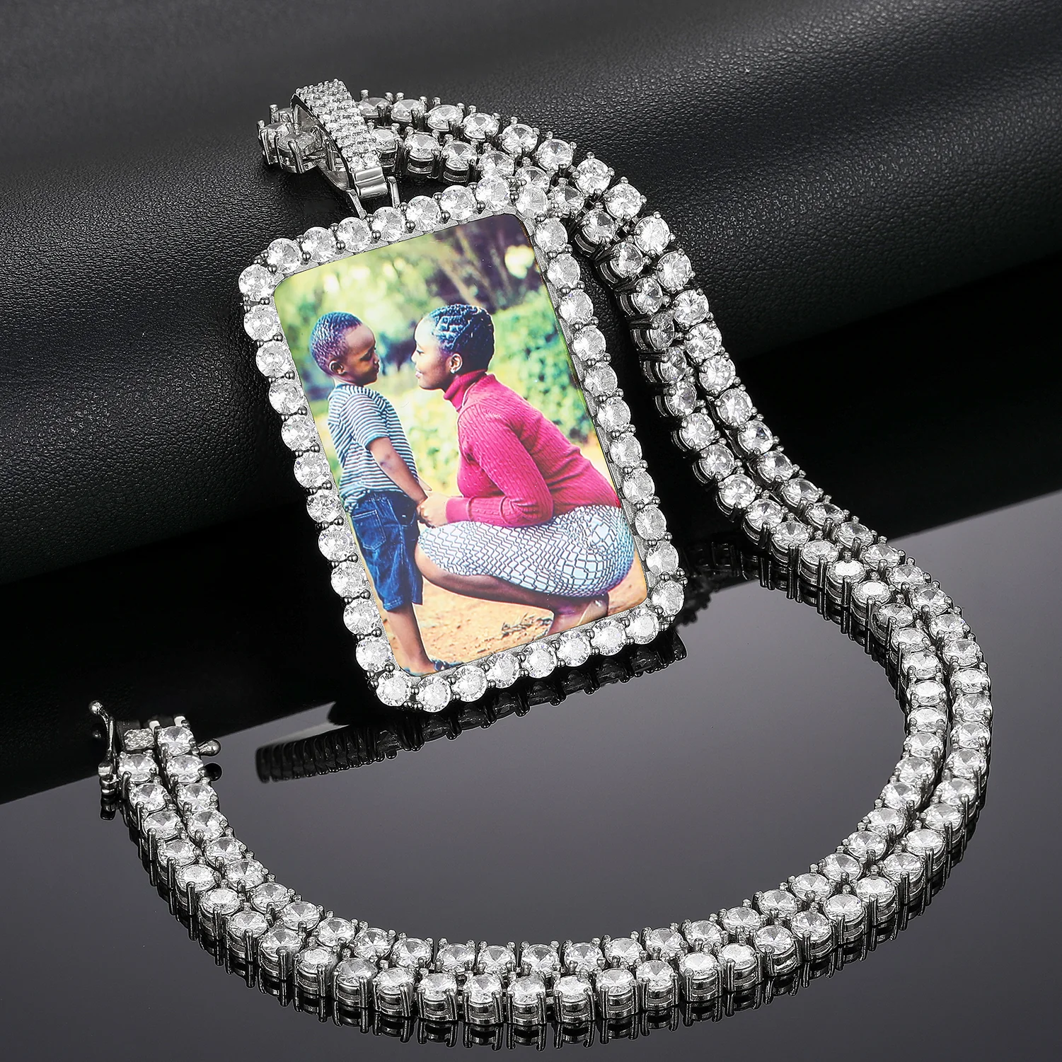 MOISSANITE CUSTOM PHOTO RECTANGLE PENDANT IN STERLING SILVER - Image 3