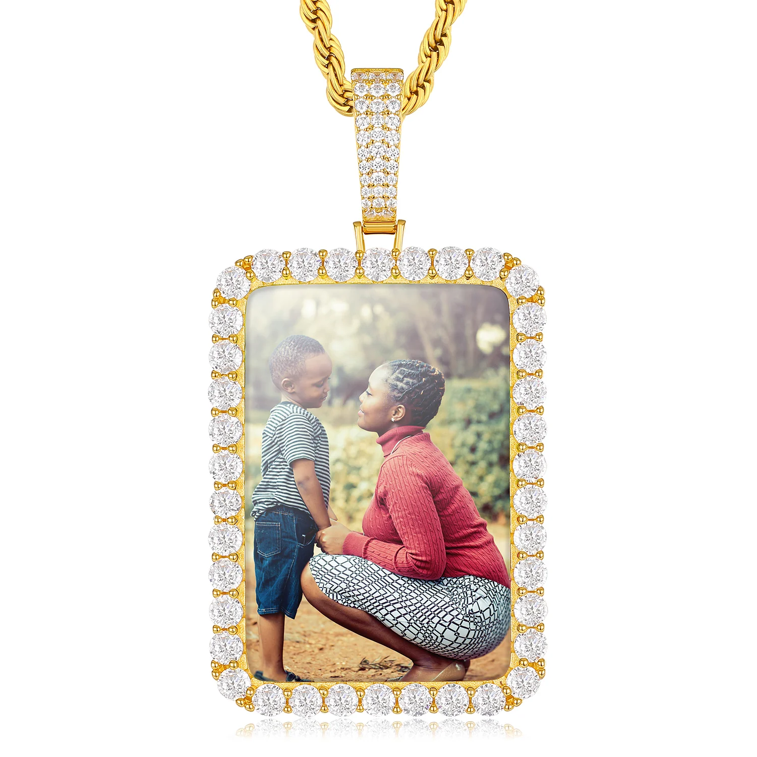 MOISSANITE CUSTOM PHOTO RECTANGLE PENDANT IN STERLING SILVER - Image 5
