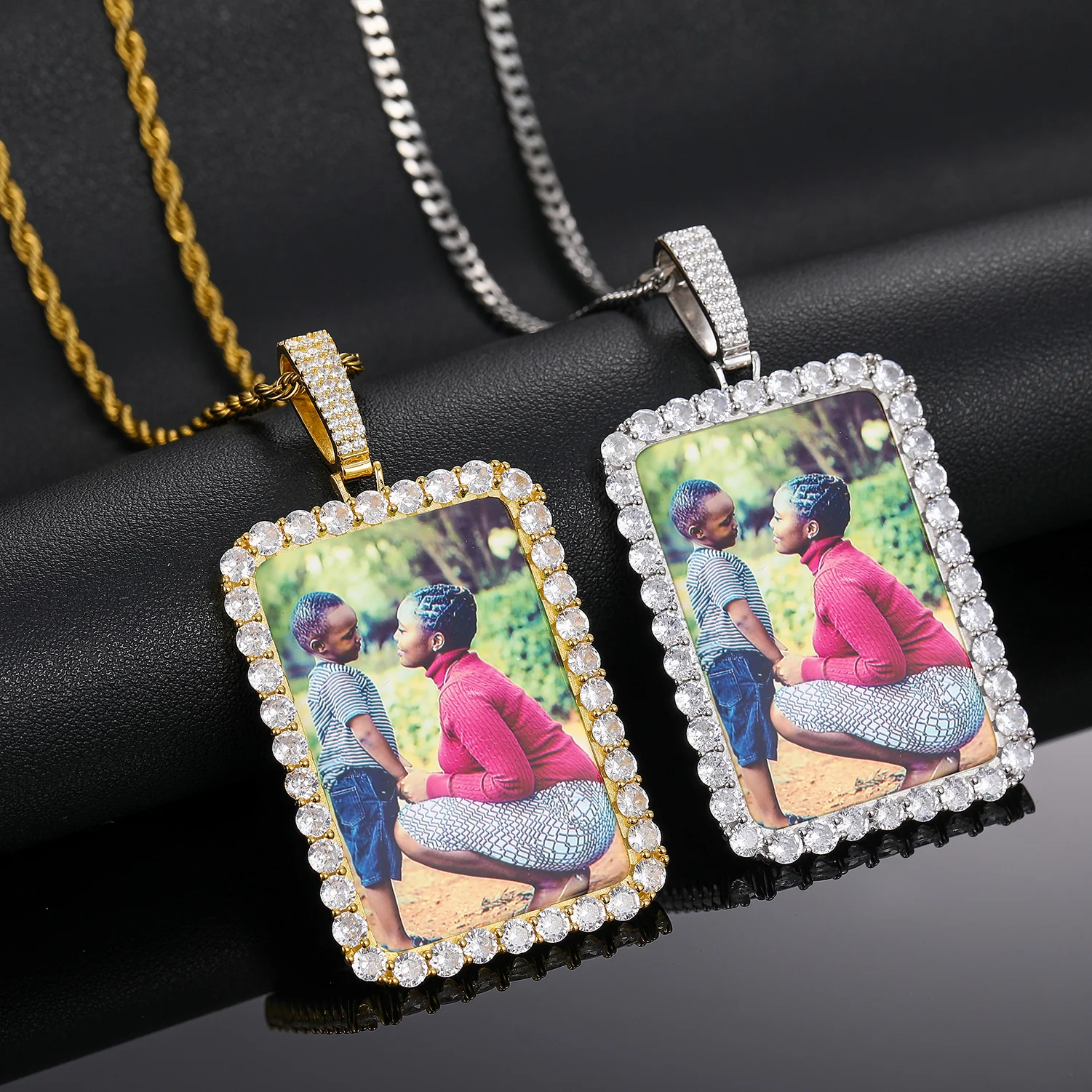 MOISSANITE CUSTOM PHOTO RECTANGLE PENDANT IN STERLING SILVER - Image 6