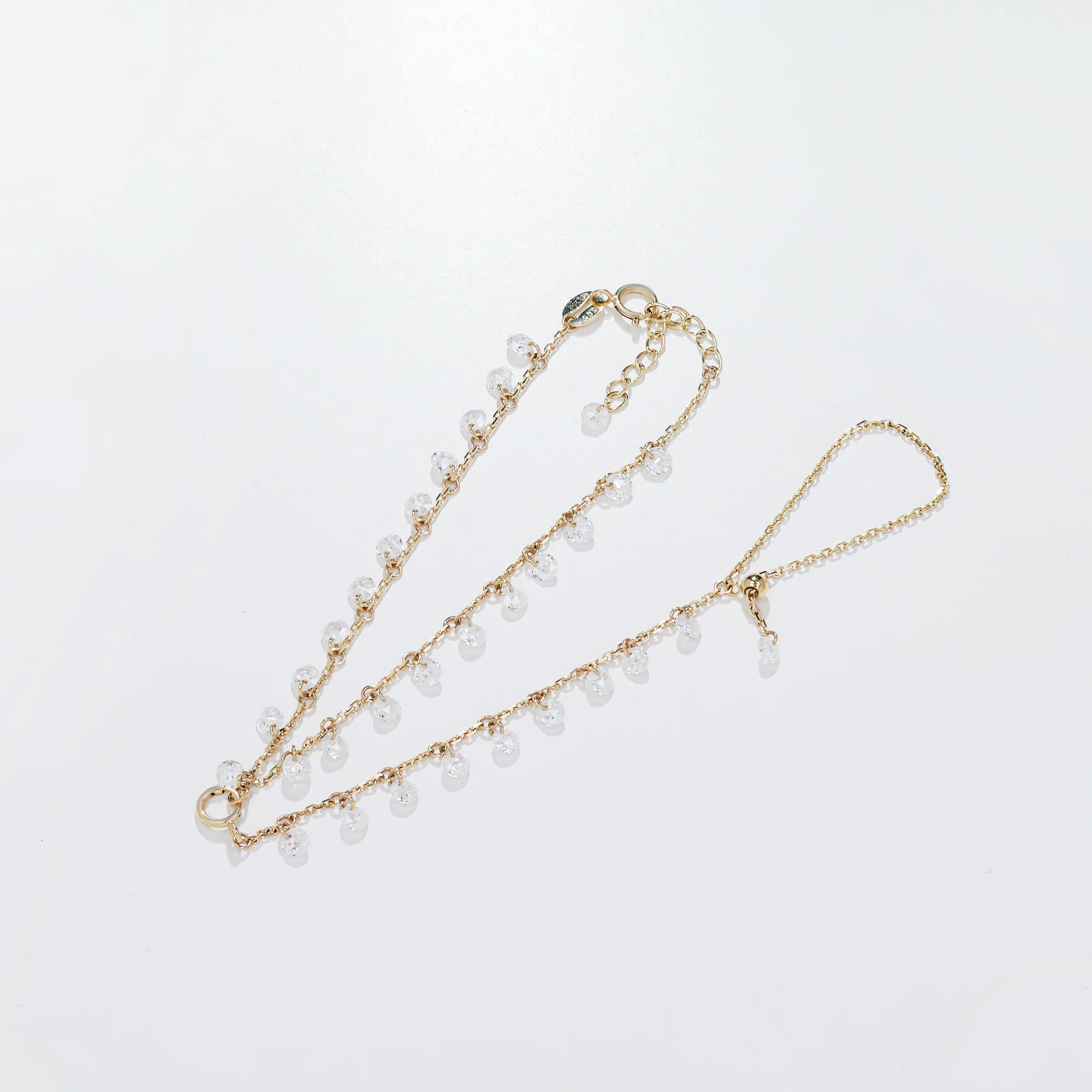 MOISSANITE DANGLE HAND HARNESS BRACELET IN SOLID GOLD - Image 2