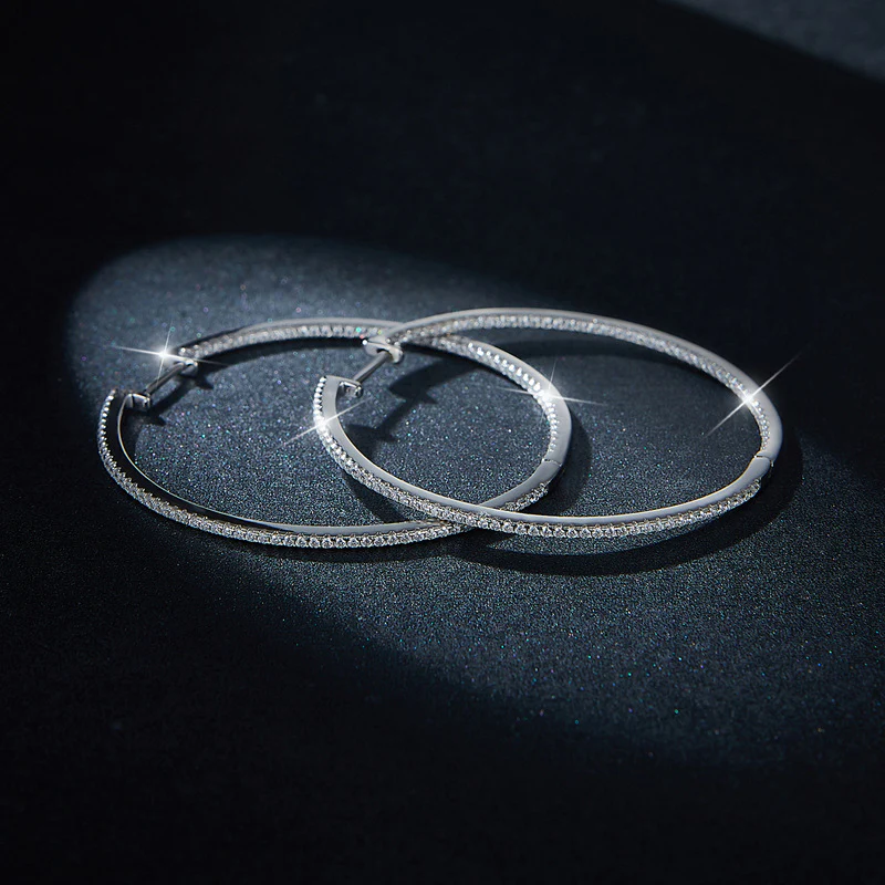 50MM MOISSANITE DAZZLING LARGE HOOP EARRINGS IN STERLING SILVER - Image 2