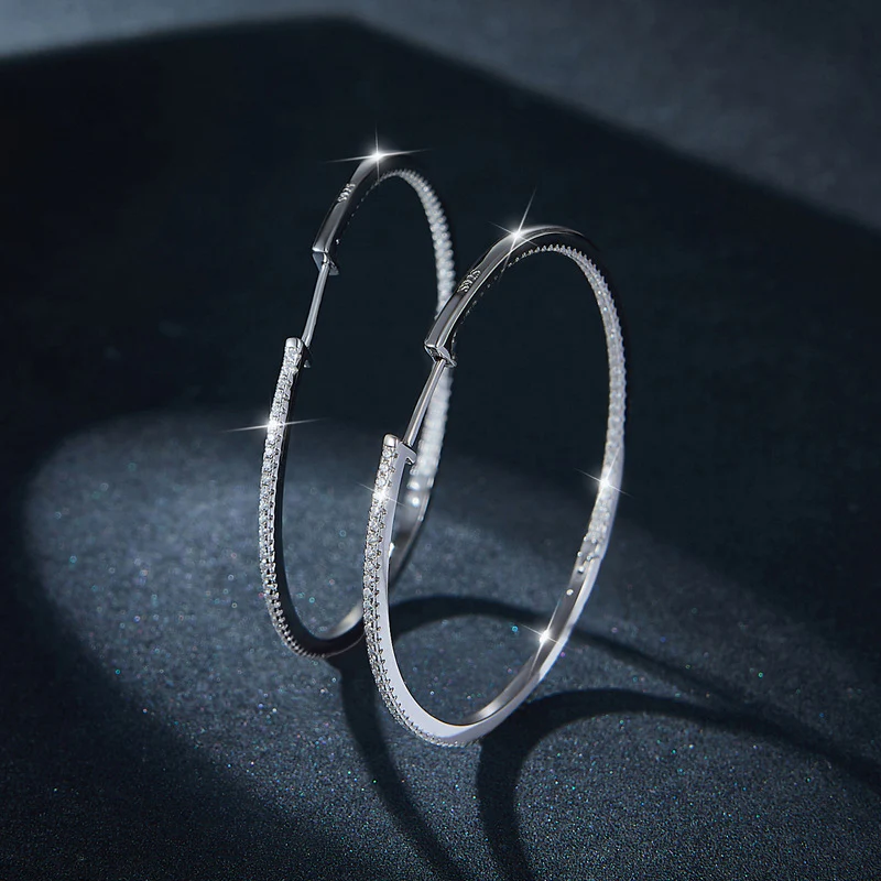 50MM MOISSANITE DAZZLING LARGE HOOP EARRINGS IN STERLING SILVER - Image 4