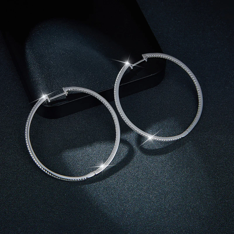 50MM MOISSANITE DAZZLING LARGE HOOP EARRINGS IN STERLING SILVER - Image 5