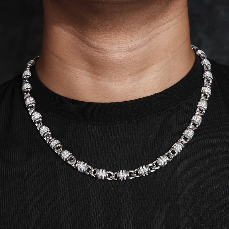 MOISSANITE DETACHABLE BARREL LINK CHAIN NECKLACE IN STERLING SILVER - Image 2