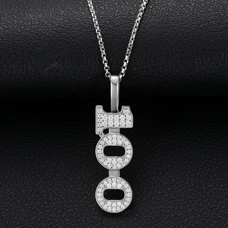 MOISSANITE DIAMOND 100 PENDANT IN STERLING SILVER - Image 3