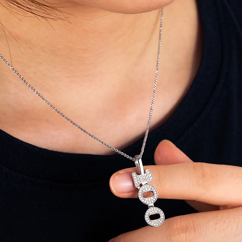 MOISSANITE DIAMOND 100 PENDANT IN STERLING SILVER - Image 4