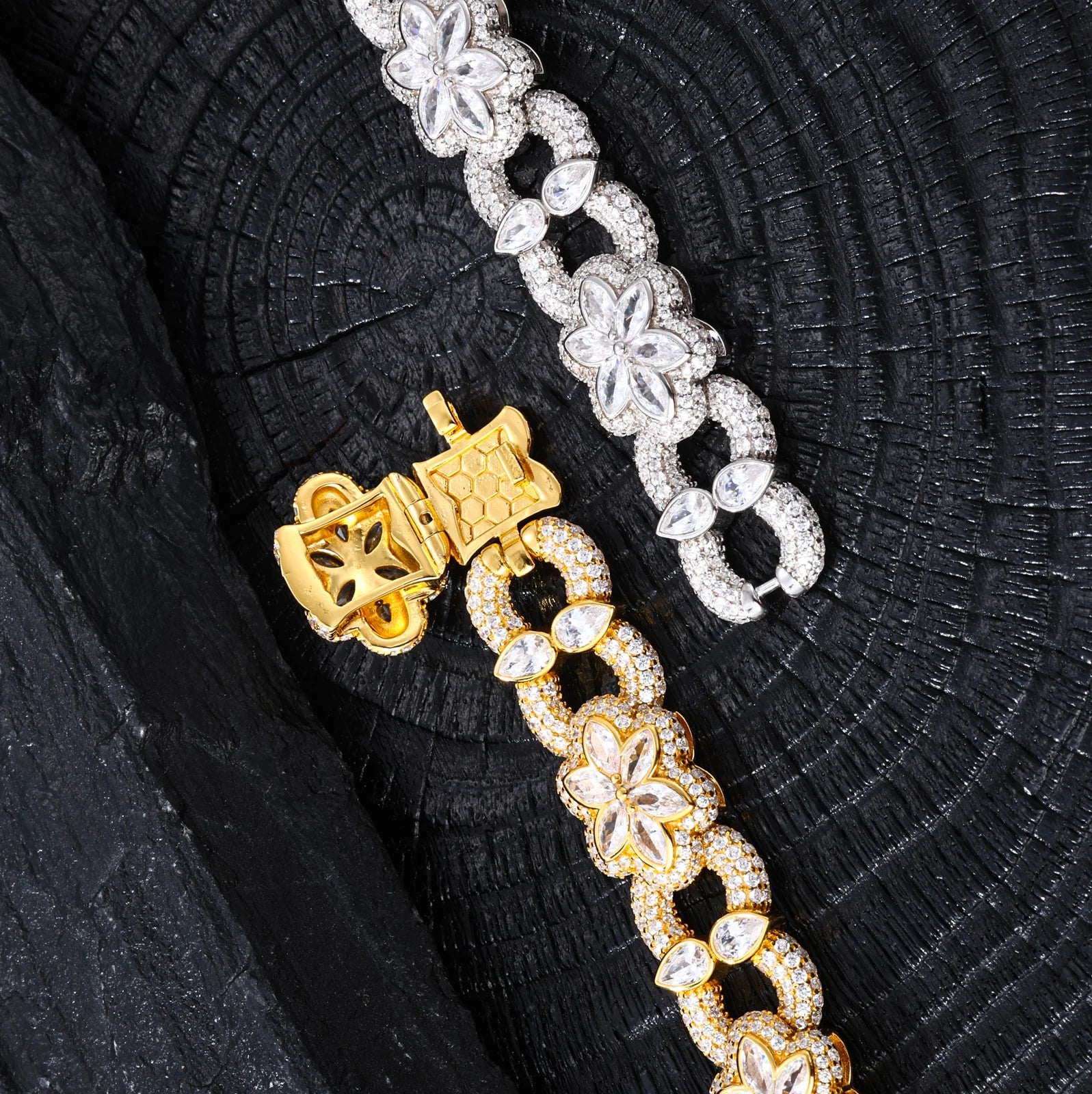 MOISSANITE DIAMOND 12MM FLORAL CUBAN BRACELET IN STERLING SILVER - Image 5