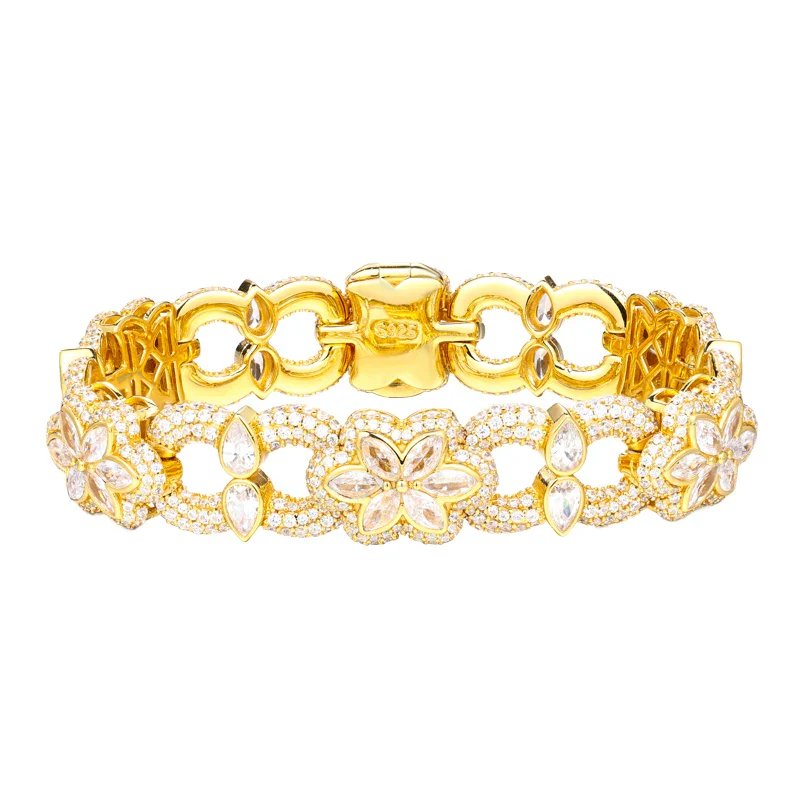 MOISSANITE DIAMOND 12MM FLORAL CUBAN BRACELET IN STERLING SILVER - Image 7