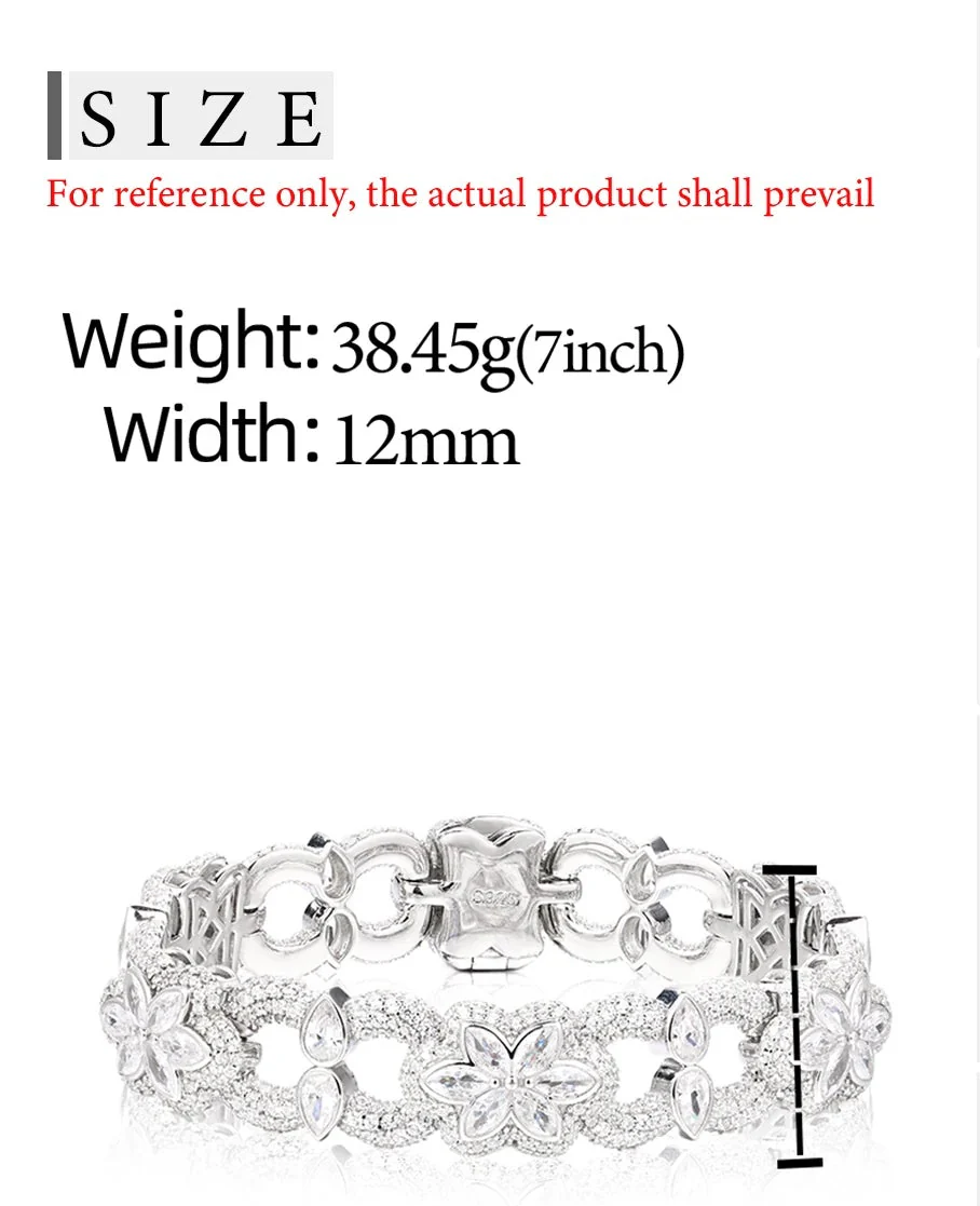 MOISSANITE DIAMOND 12MM FLORAL CUBAN BRACELET IN STERLING SILVER - Image 8
