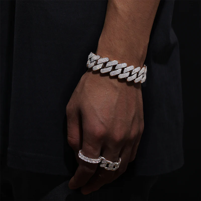 MOISSANITE DIAMOND 18MM CUBAN LINK BRACELET IN STERLING SILVER - Image 2