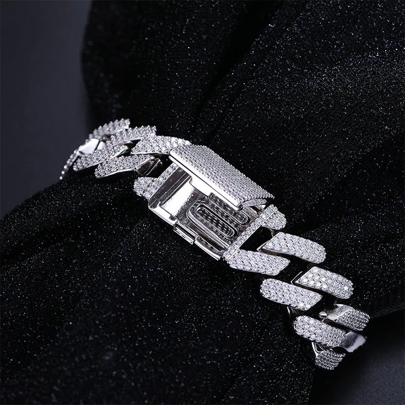 MOISSANITE DIAMOND 18MM CUBAN LINK BRACELET IN STERLING SILVER - Image 3