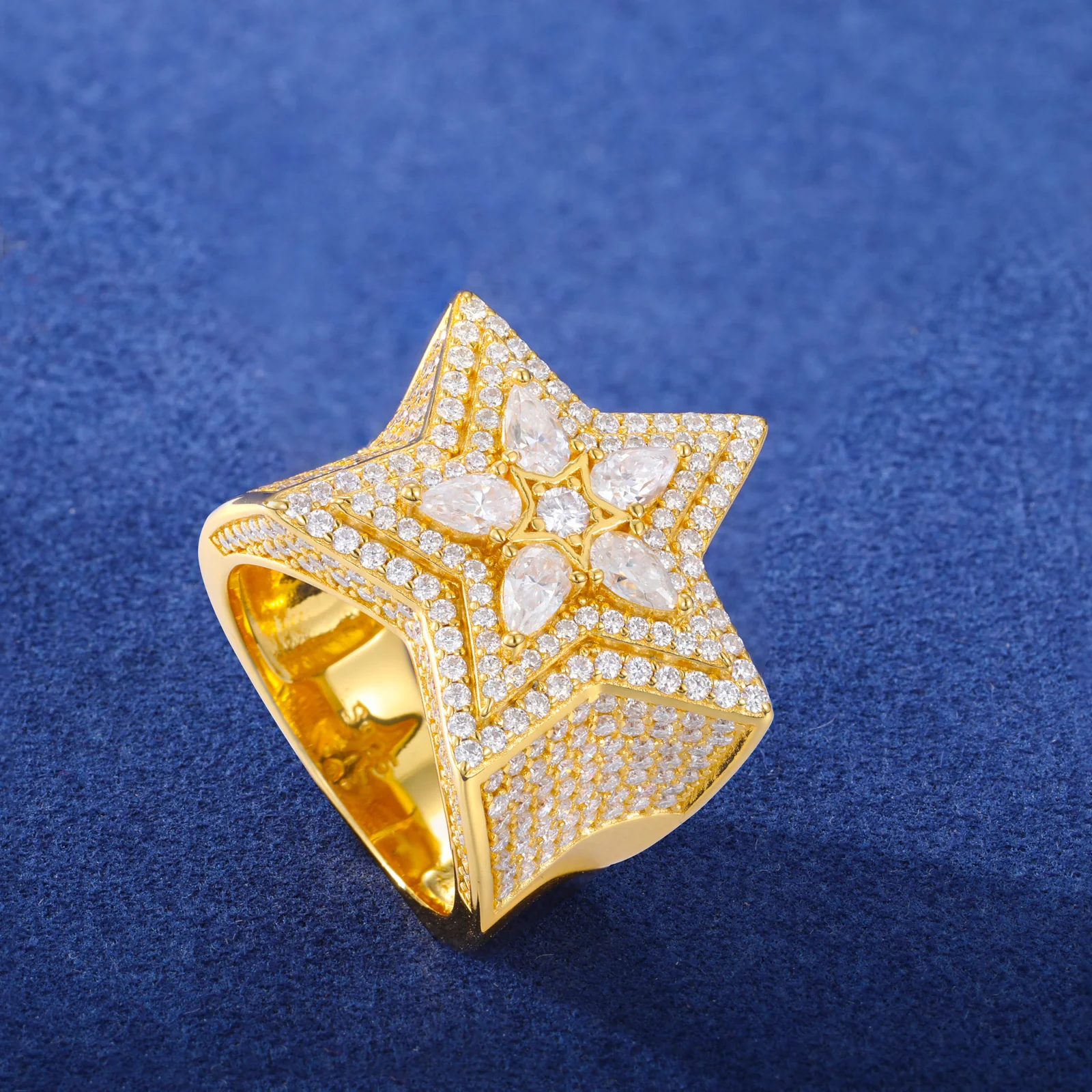 MOISSANITE DIAMOND 5 LAYER ICED OUT STAR RING