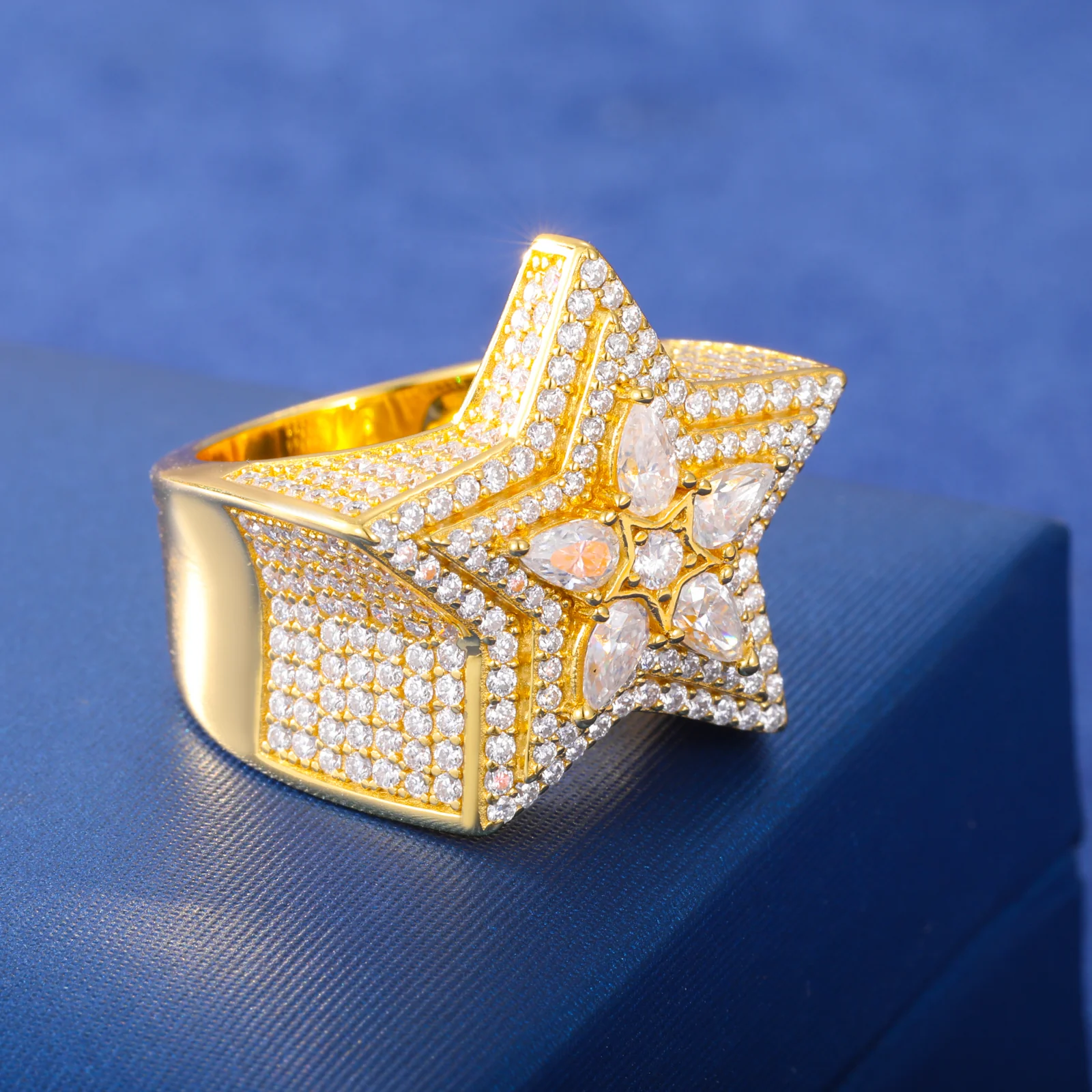 MOISSANITE DIAMOND 5 LAYER ICED OUT STAR RING - Image 2