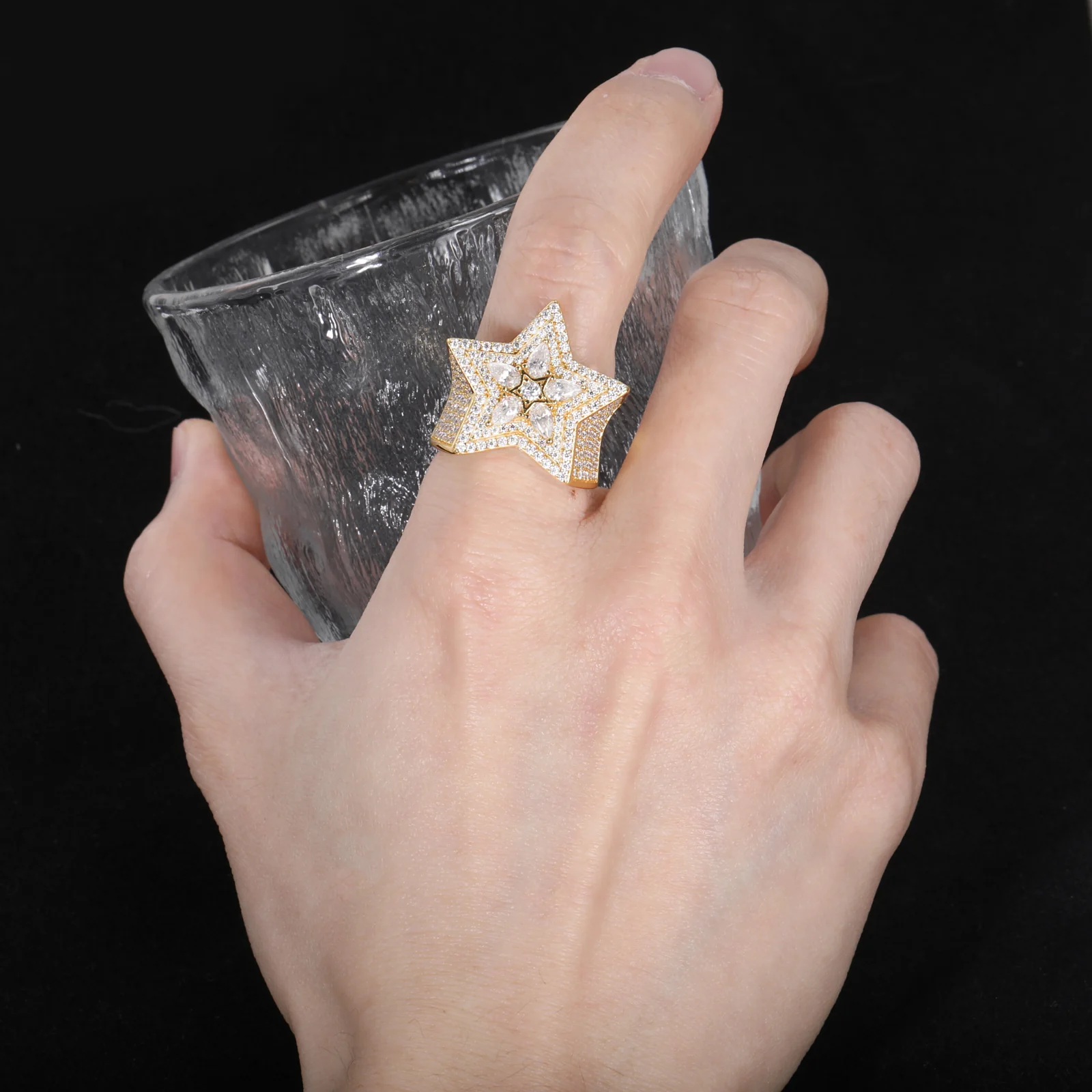 MOISSANITE DIAMOND 5 LAYER ICED OUT STAR RING - Image 3