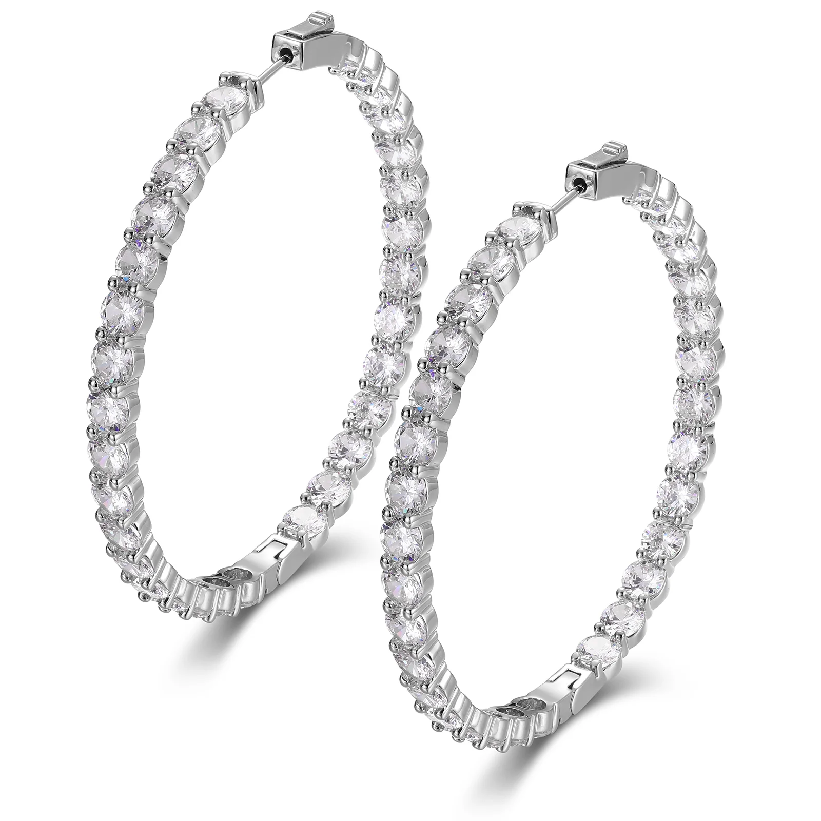MOISSANITE DIAMOND 68MM BIG HOOP EARRINGS EARRINGS IN STERLING SILVER - Image 4