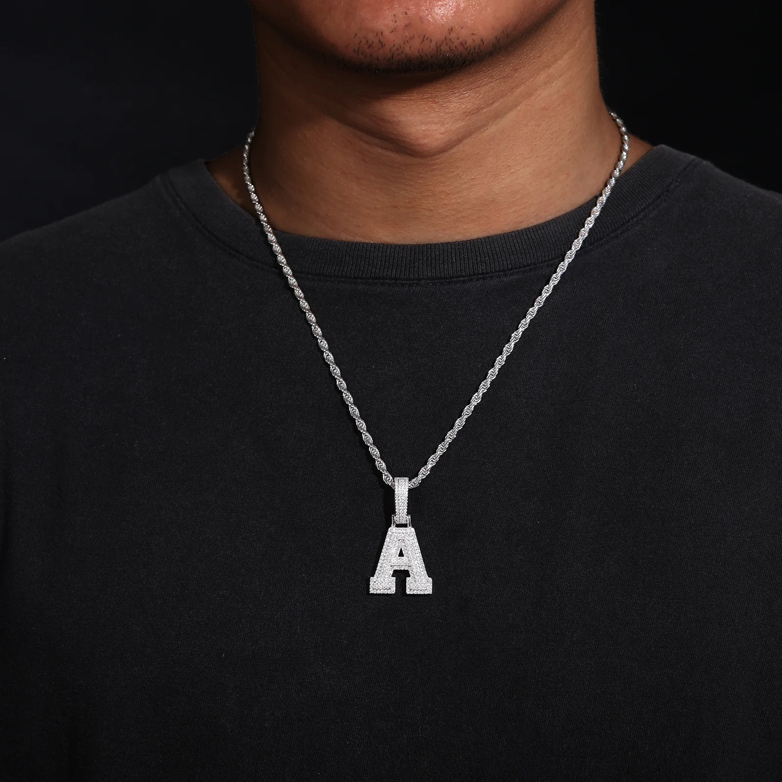MOISSANITE DIAMOND A-Z INITIAL LETTER PENDANT IN STERLING SILVER - Image 3
