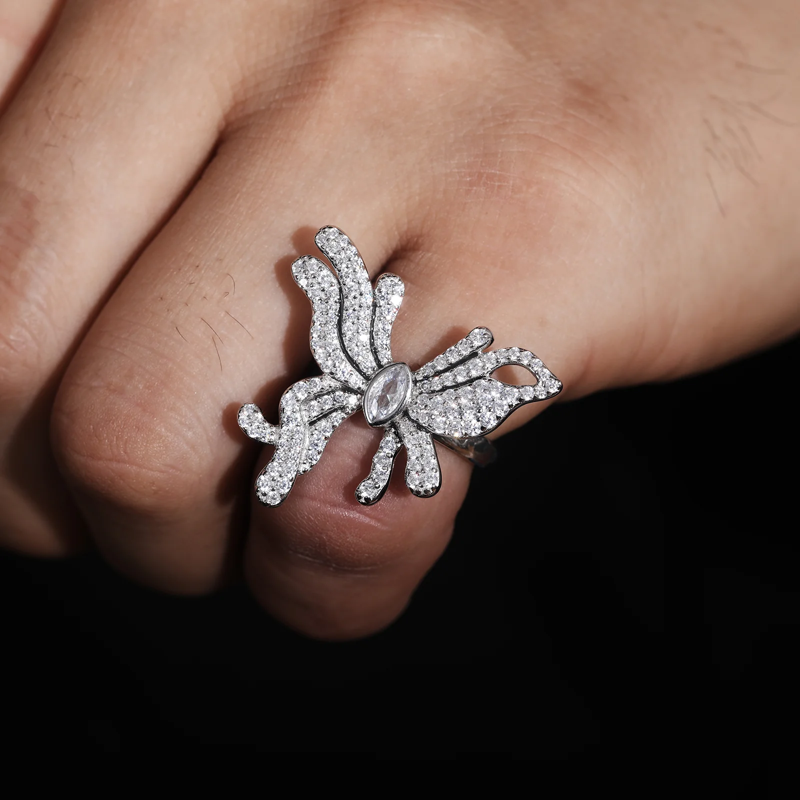 MOISSANITE DIAMOND ADJUSTABLE BUTTERFLY RING IN STERLING SILVER - Image 2