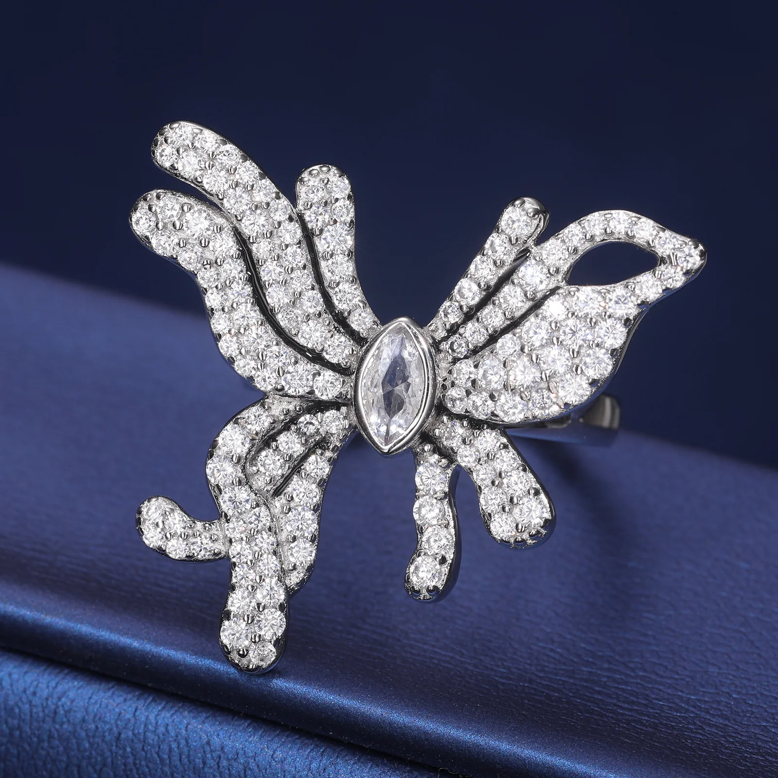 MOISSANITE DIAMOND ADJUSTABLE BUTTERFLY RING IN STERLING SILVER - Image 3