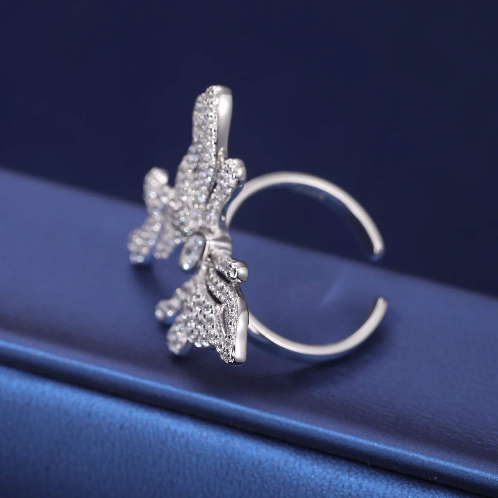 MOISSANITE DIAMOND ADJUSTABLE BUTTERFLY RING IN STERLING SILVER - Image 4