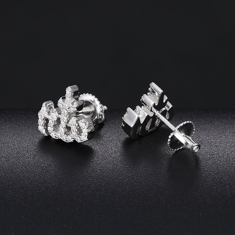 MOISSANITE DIAMOND ALLAH STUD EARRINGS IN STERLING SILVER - Image 3