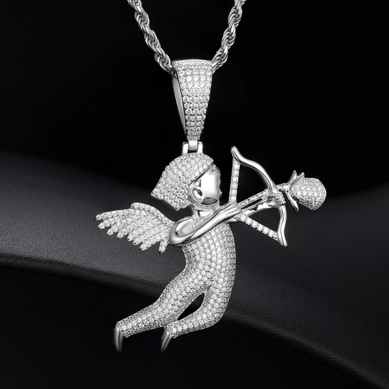 MOISSANITE ANGEL CUPIDS ROSE ARROW PENDANT IN STERLING SILVER {STYLE 2} - Image 3