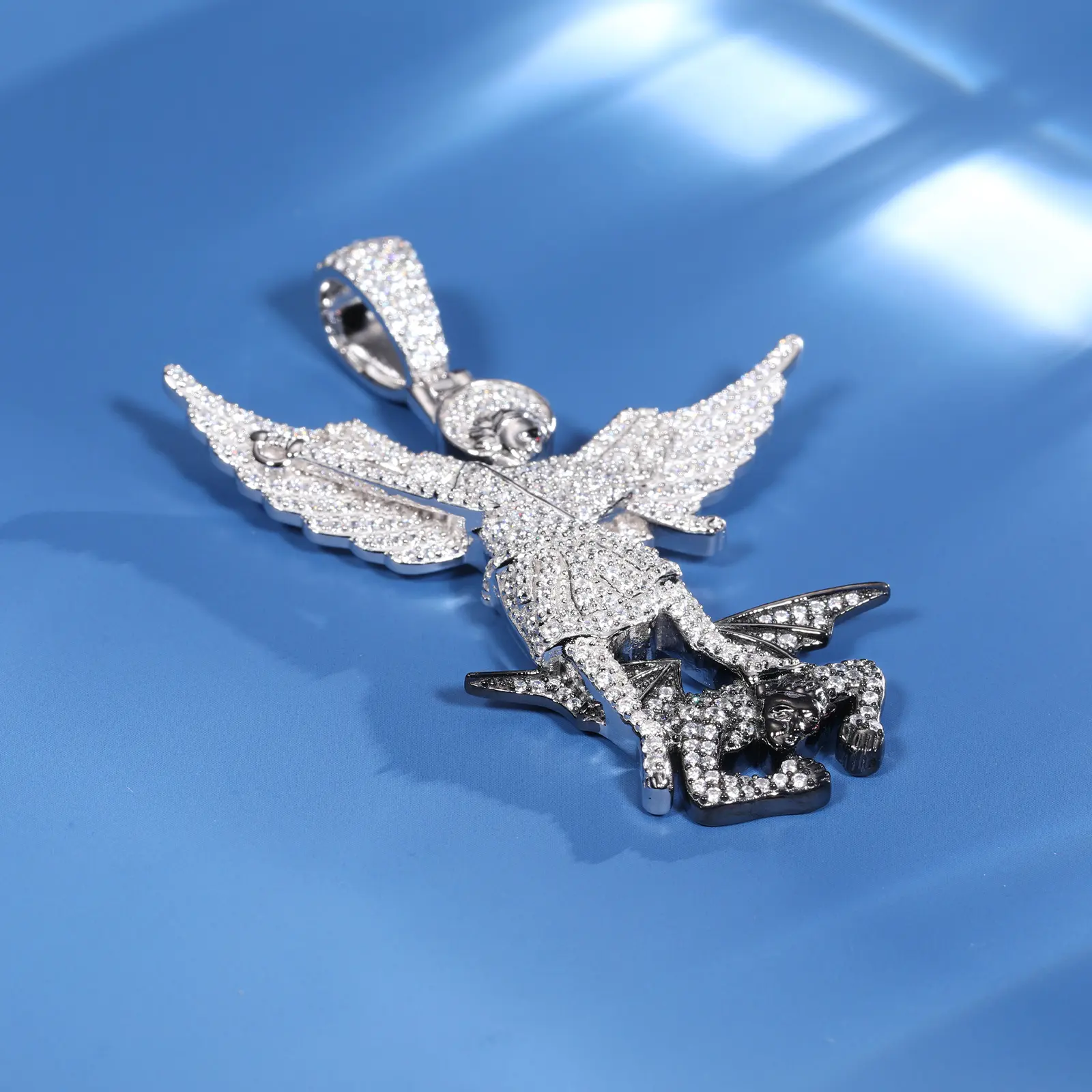 MOISSANITE DIAMOND ANGELS AND DEMONS PENDANT NECKLACE IN STERLING SILVER - Image 4