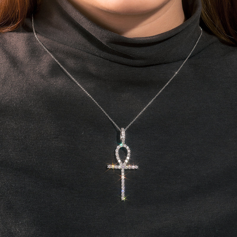 MOISSANITE DIAMOND ANKH CROSS PENDANT NECKLACE IN STERLING SILVER - Image 2