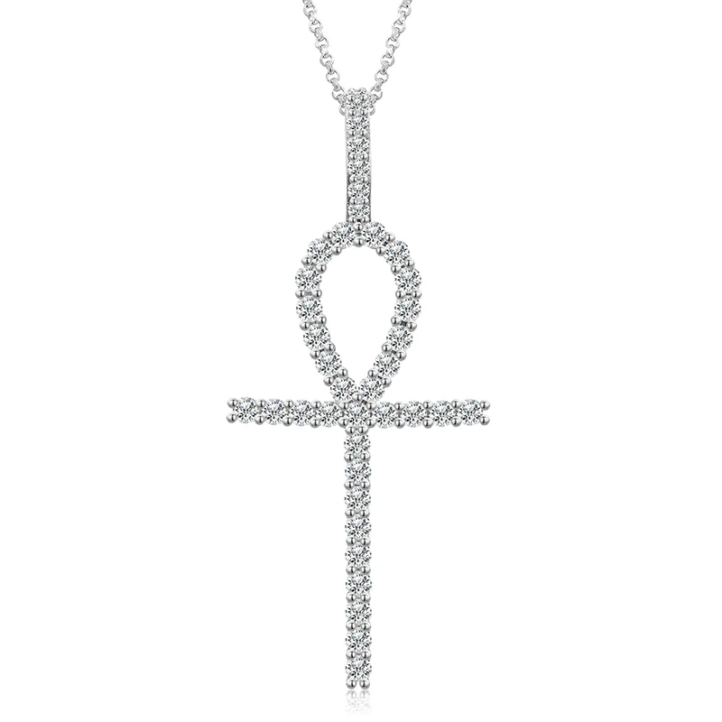 MOISSANITE DIAMOND ANKH CROSS PENDANT NECKLACE IN STERLING SILVER - Image 5