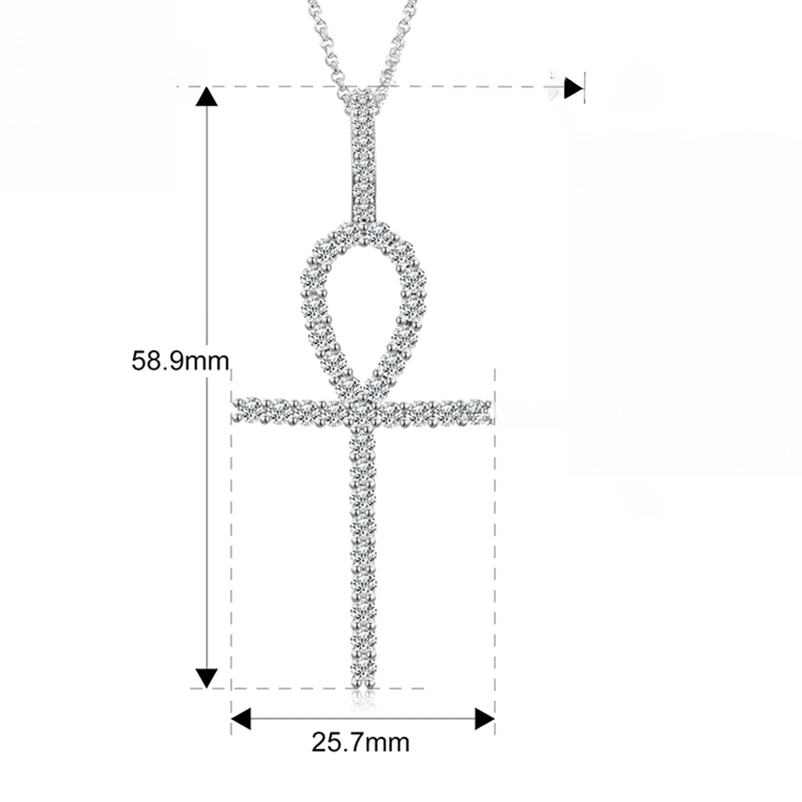 MOISSANITE DIAMOND ANKH CROSS PENDANT NECKLACE IN STERLING SILVER - Image 6