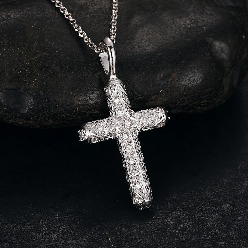 MOISSANITE DIAMOND ARROW CROSS PENDANT NECKLACE IN STERLING SILVER - Image 2