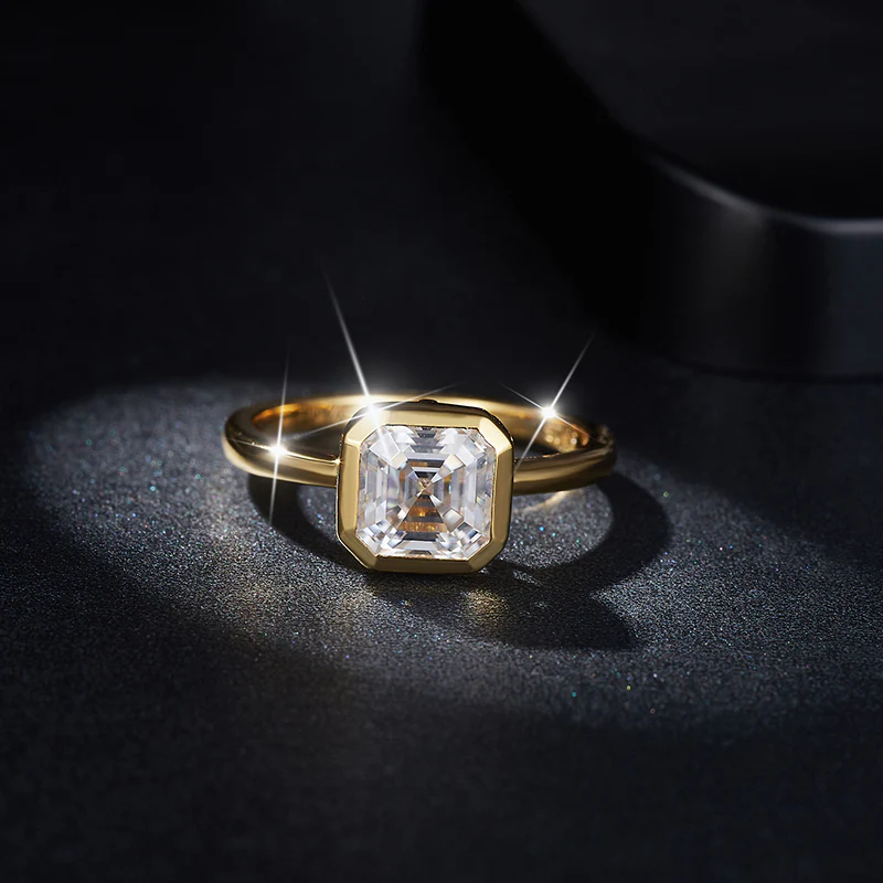 MOISSANITE DIAMOND ASSCHER CUT BEZEL ENGAGEMENT RING IN STERLING SILVER - Image 3