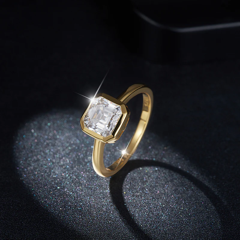 MOISSANITE DIAMOND ASSCHER CUT BEZEL ENGAGEMENT RING IN STERLING SILVER - Image 4
