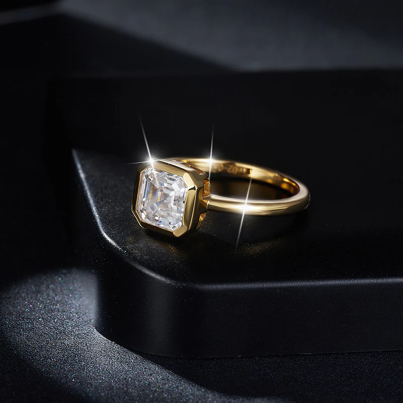 MOISSANITE DIAMOND ASSCHER CUT BEZEL ENGAGEMENT RING IN STERLING SILVER - Image 5