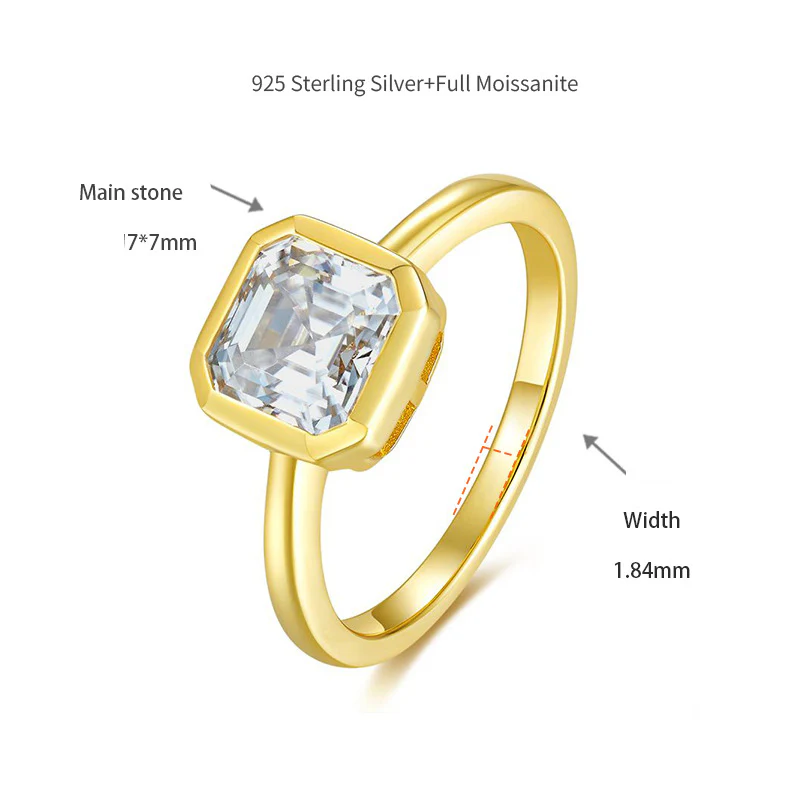 MOISSANITE DIAMOND ASSCHER CUT BEZEL ENGAGEMENT RING IN STERLING SILVER - Image 6