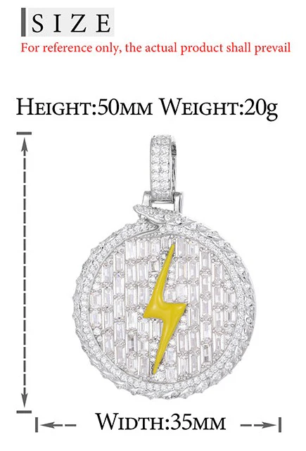 BAGUETTE MOISSANITE ENAMEL LIGHTNING ROUND PENDANT IN STERLING SILVER - Image 6