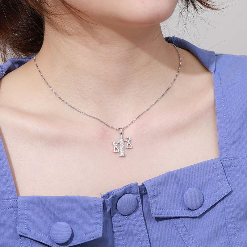 MOISSANITE DIAMOND BALANCE SCALE PENDANT NECKLACE IN STERLING SILVER - Image 4