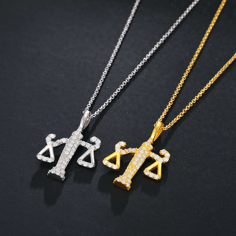MOISSANITE DIAMOND BALANCE SCALE PENDANT NECKLACE IN STERLING SILVER - Image 5