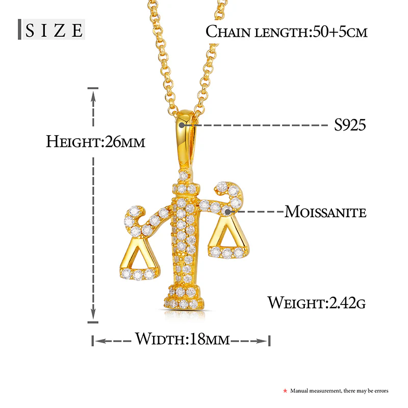 MOISSANITE DIAMOND BALANCE SCALE PENDANT NECKLACE IN STERLING SILVER - Image 6