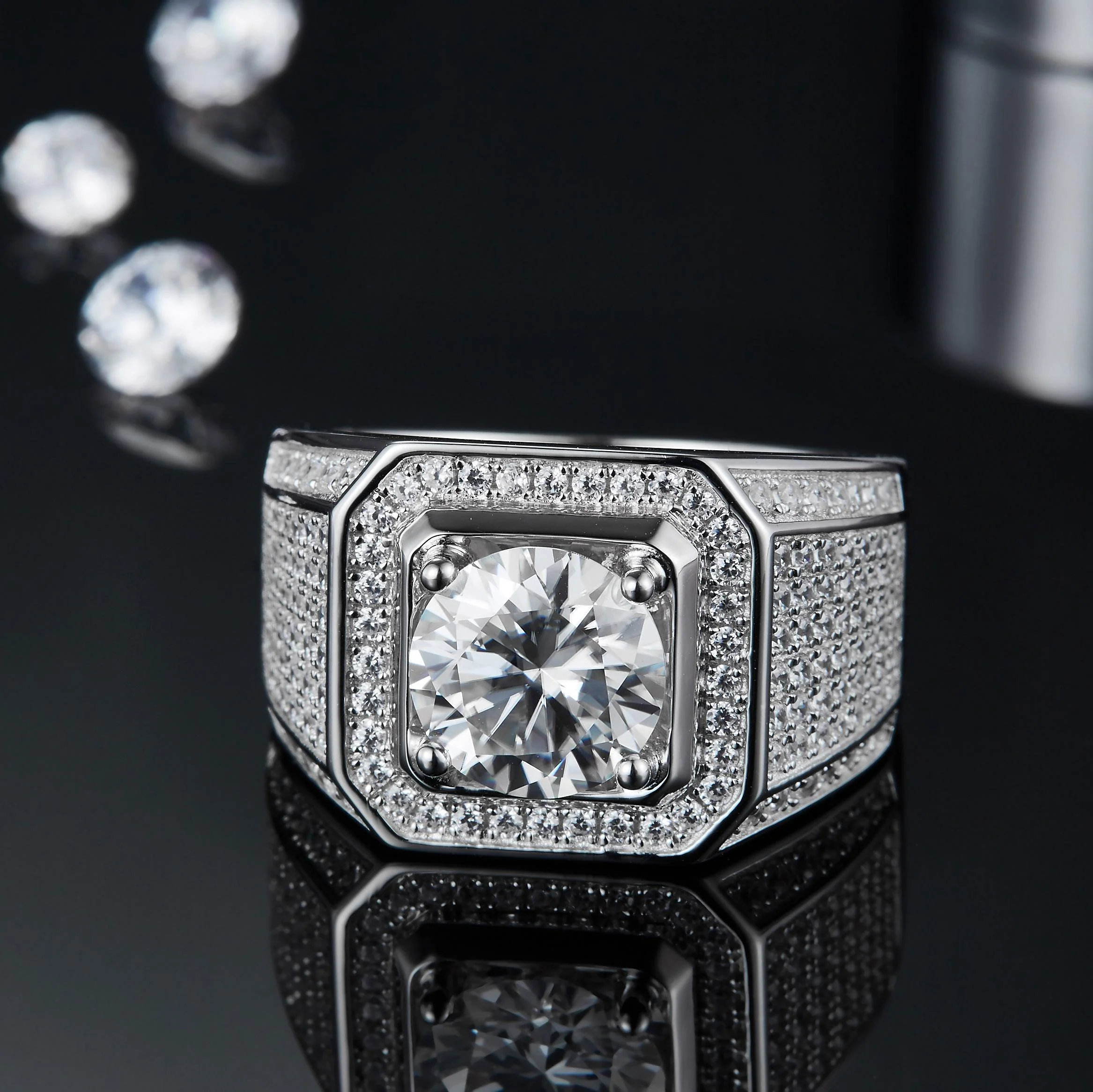 MOISSANITE DIAMOND BAND RING IN STERLING SILVER FOR MEN - Image 2