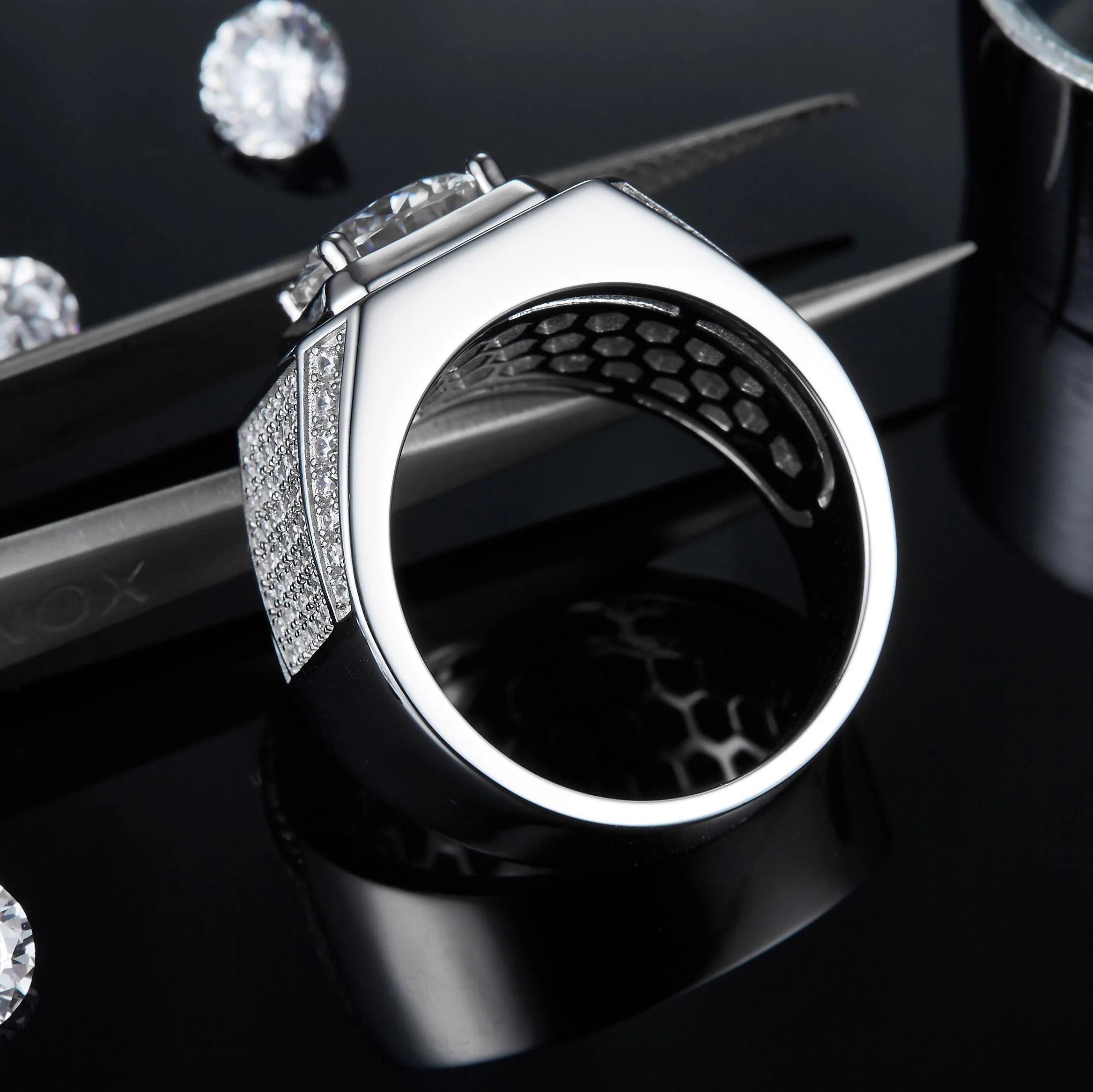 MOISSANITE DIAMOND BAND RING IN STERLING SILVER FOR MEN - Image 3