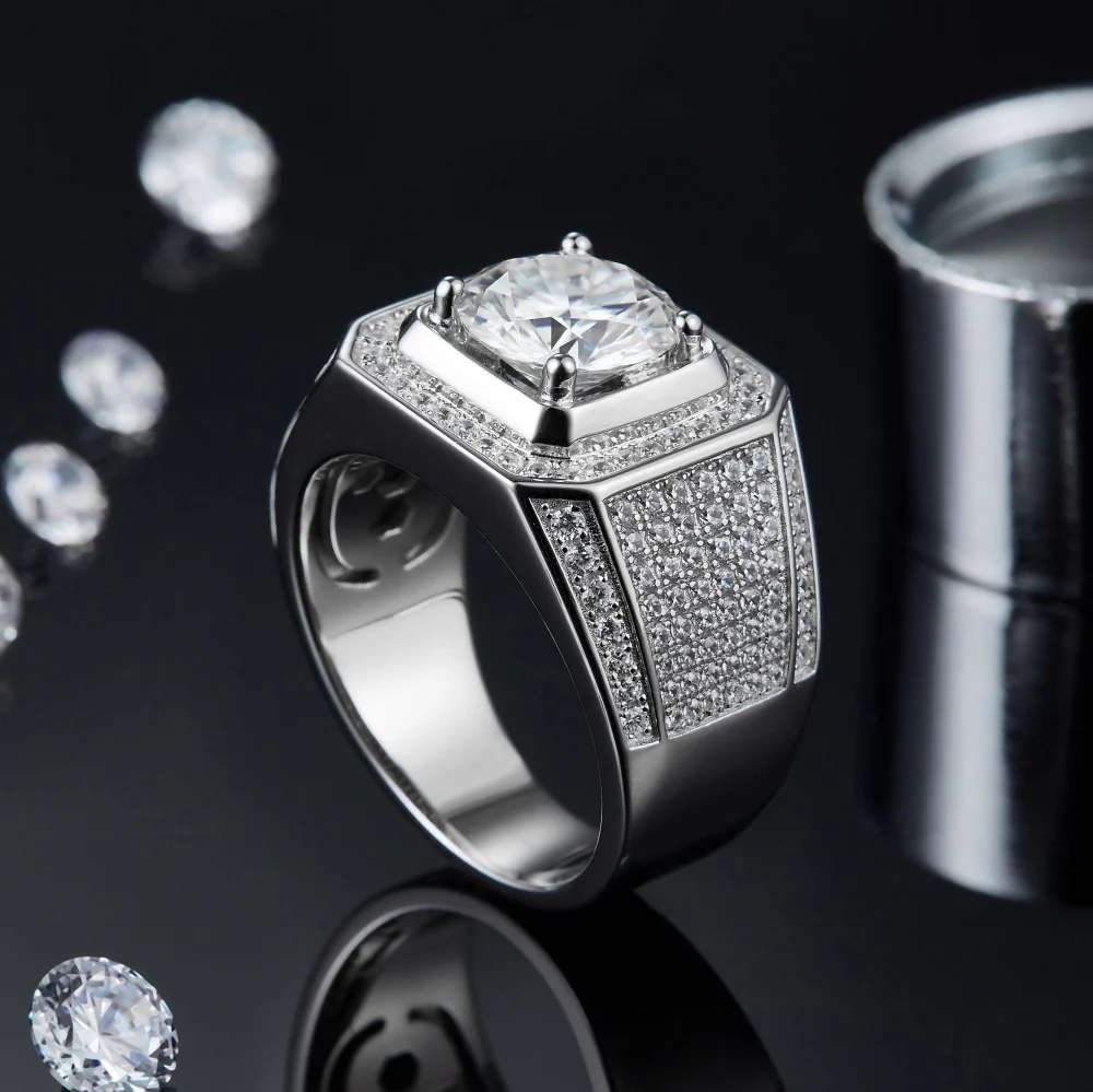 MOISSANITE DIAMOND BAND RING IN STERLING SILVER FOR MEN - Image 4
