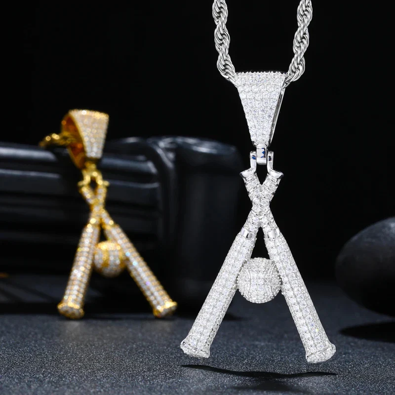 MOISSANITE DIAMOND BASEBALL PENDANT IN STERLING SILVER - Image 2