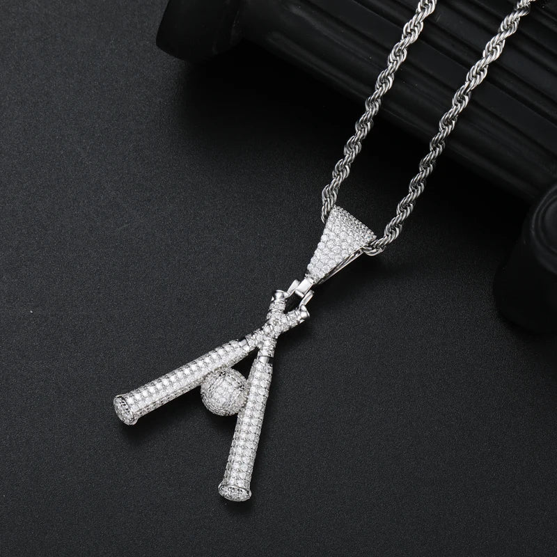 MOISSANITE DIAMOND BASEBALL PENDANT IN STERLING SILVER - Image 3