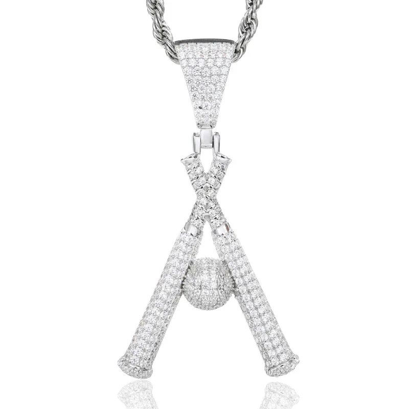 MOISSANITE DIAMOND BASEBALL PENDANT IN STERLING SILVER - Image 6