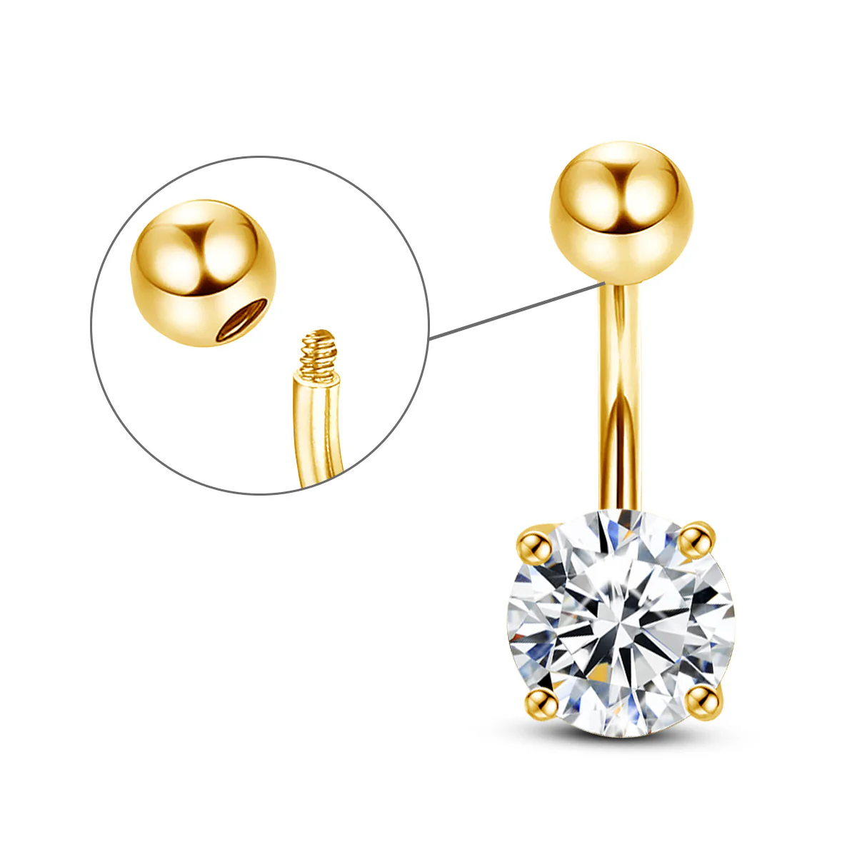 MOISSANITE DIAMOND NAVEL BARBELL IN STERLING SILVER - Image 4