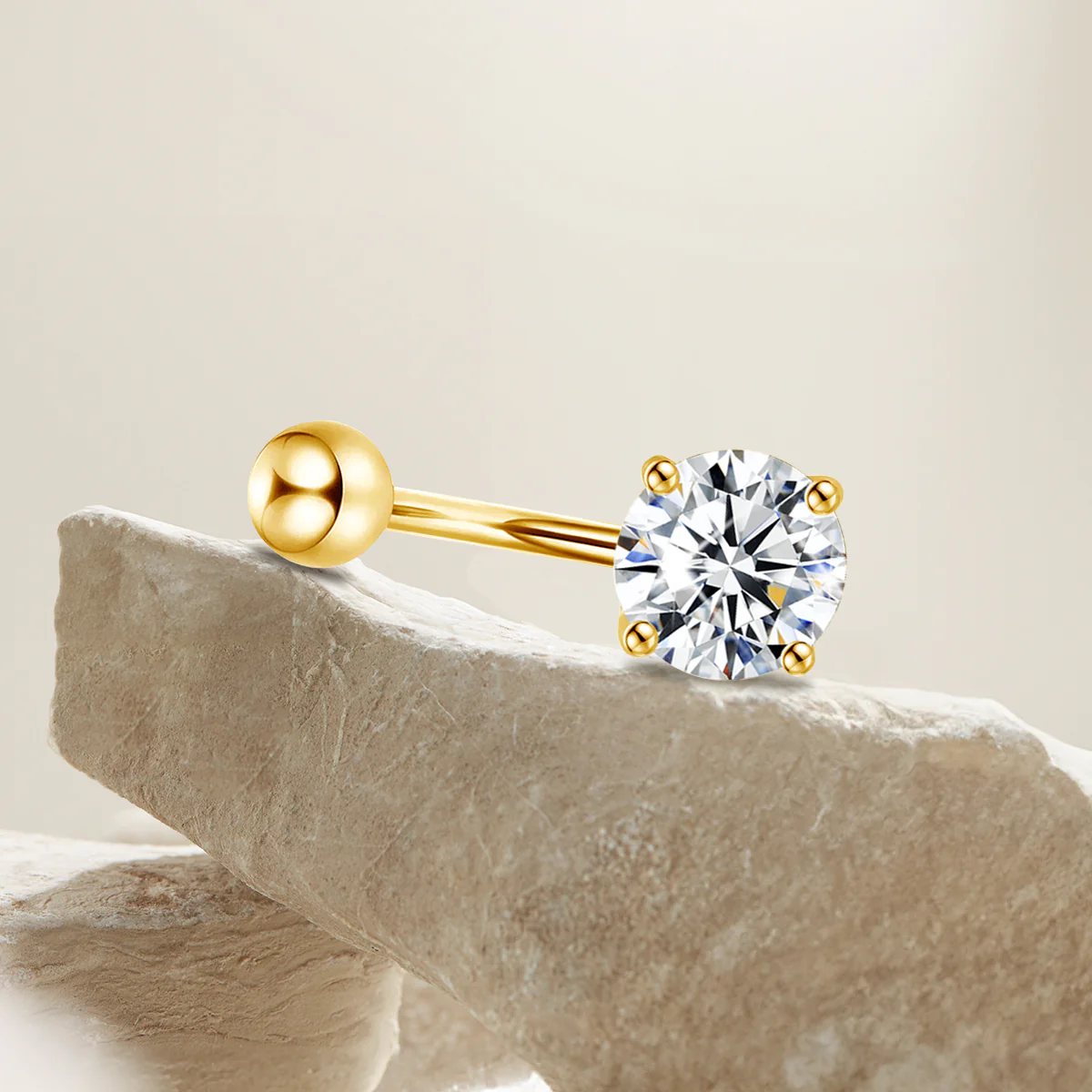 MOISSANITE DIAMOND NAVEL BARBELL IN STERLING SILVER - Image 5