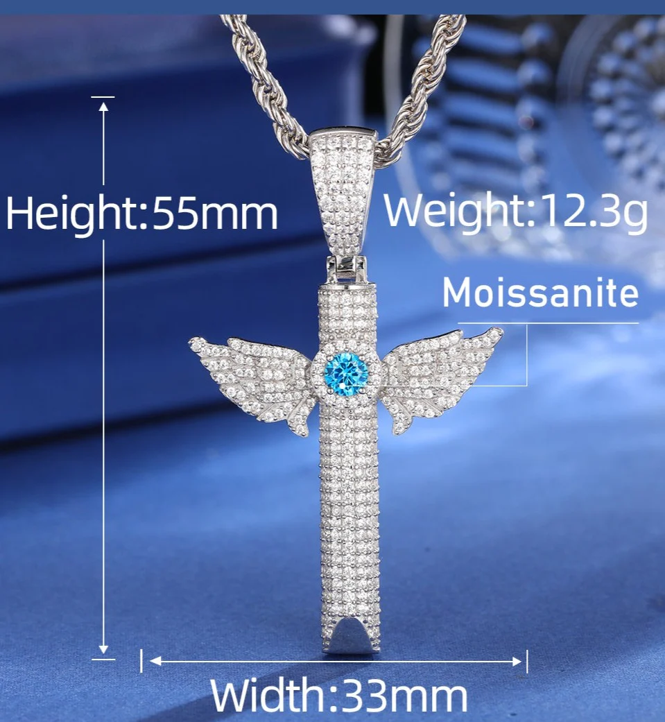 MOISSANITE DIAMOND BIRTHSTONE WING WHISTLE BREATHING PENDANT NECKLACE IN STERLING SILVER - Image 11